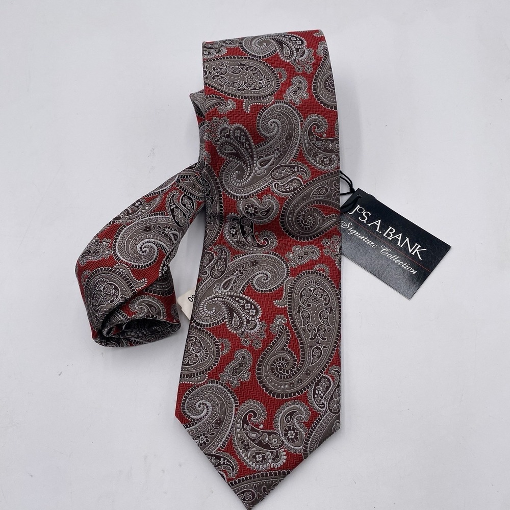 Jos. A Bank Signature Collection Men's Red Gold Paisley Silk Neck Tie 59X3 NEW